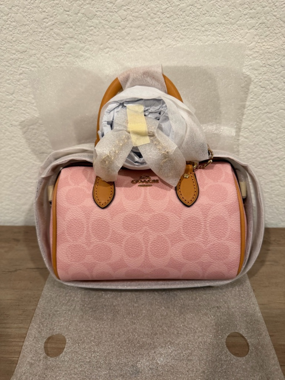 Coach Powder Pink Mini Rowan Crossbody Bag In Signature Canvas With Charms